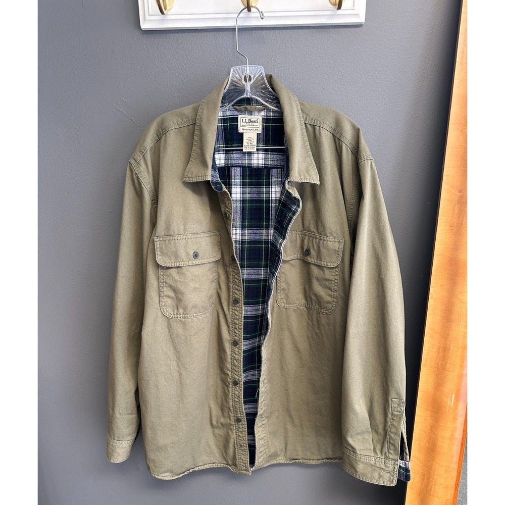 VTG LL Bean Mens XL Reg Flannel Lined Plaid Chore Hurricane Shirt Jacket  298205